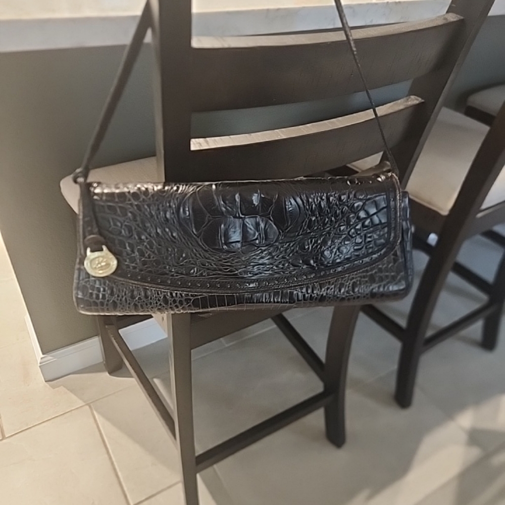 Brahmin Black Croc-Embossed Shoulder Bag